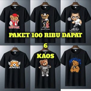 baju kaos cewek 100 dapat 5 pcs gambar teddy bear motif lengkap