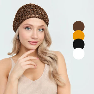 Womens Handmade Mesh Hat Crochet Wig Cap Fashion Solid Color Hair Care Bonnet