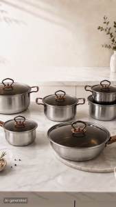 Nipiin 6pcs/set Cookware Set with Glass Cover Non-stick Soup Pot Frying Pot Cooking Pots for all Gas Induction