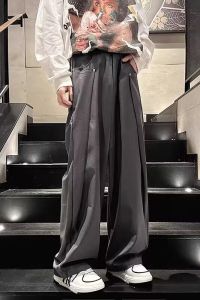 American Retro Mens Casual Wide Leg Pants Spring Autumn High Street Loose Straight Cut Trousers Youth Fashion Trendy Style