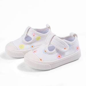 New Summer Floral Childrens Shoes Soft-Sole Canvas Shoes for Girls Casual Hook-and-Loop Shoes for Toddlers & Little Kids