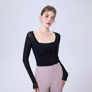 Sports Binding Mesh Top Long Sleeve Fixed Cup Exercise Apparel