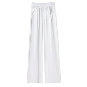 JIANGLU | Quần ống rộng bằng lụa băng mùa hè cho nữ Quần ống rộng dài đến sàn cạp cao Quần thường ngày bằng polyester và lycra