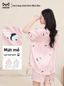 Bộ đồ ngủ nữ MiiOW vải lụa băng tay ngắn mỏng thoáng khí.