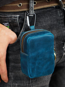 Genuine Leather Fanny Pack with Hook Buffalo Leather Key Pouch Zipper Cigarette Bag Functional Small Bag Can Hang on Waist Belt