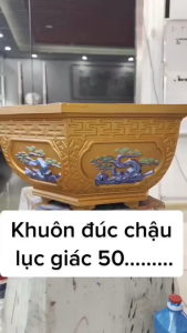 Khuôn đúc chậu cảnh lục giác 50 - hoa văn Tùng Sen Đào hết hợp Phúc Lộc Thọ