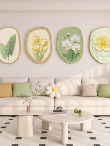 Scandinavian Cream Style Living Room Fancy Hanging Painting Sofa Background Wall Green Plant Hanging Painting Fresh Elegant Wall Combination of Paintings