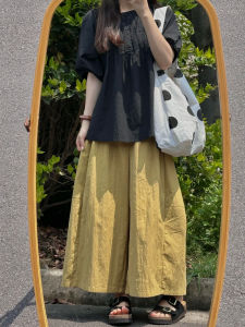 LANMENGYA | Summer Mustard Yellow High Waisted Loose Legged Capri Pants