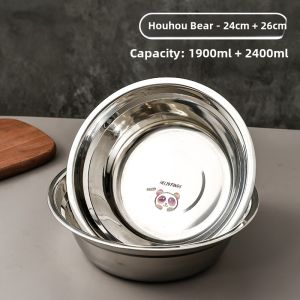 Thickened Food Grade 304 Stainless Steel Kitchen Soup Bowl Rice Tray Iron Basin round Shape Chinese Style Dining Utensils