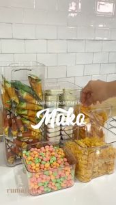 (FULLSET) MAKO Toples Snack Akrilik Tutup Putih Penyimpanan Makanan Sebaguna Putih Kedap Udara Tempat Penyimpanan Cereal Toples Kotak Bening Kontainer Makanan