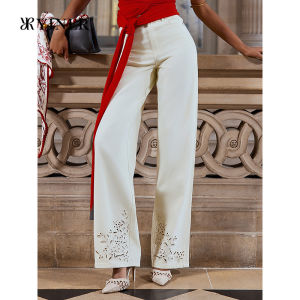 Stylish Elegant Embroidered Straight Denim Pants