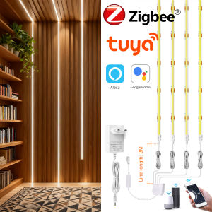 1-6PCS Zigbee Tuya COB LED Strip Light Dimmable Self-Adhesive LED Tape 12V Ceiling Grille Panel Wall Decor Lights APP Control