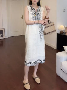 Shalldoer | Fashionable V-neck Printed Sleeveless Dress Womens New 2025 Summer Anti-aging Versatile Midi Skirt High Waist Casual Style