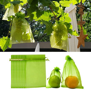 【Local Shipping】100PCS Fruit Protection Netting Bags for Fruit Trees Garden Mesh Barrier Bags to Protect Plants from Pest Birds Squirrels Fruit Cover Mesh Bag with Drawstring