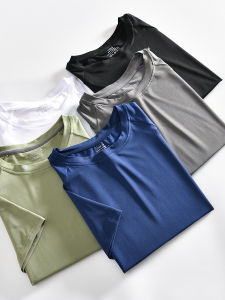 Finn Quick Drying ความยืดหยุ่นสูงสีทึบผู้ชายฤดูร้อนรอบคอกีฬาฟิตเนสเสื้อยืดแขนสั้น