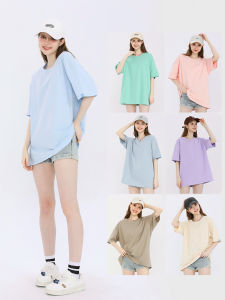 Lactose T-Shirt Womens Short Sleeve Loose Fit Cotton Pure Color Summer New Style Streetwear round Neck Basic Essential Top