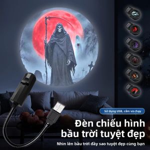 Đèn LED Halloween Đèn Trung Thu Máy Chiếu USB Có Thể Điều Chỉnh Đèn Ngủ Cho Tường Trần Kỳ Nghỉ Lễ Giáng Sinh Bầu Không Khí Tâm Trạng Chiếu Sáng