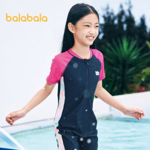 Balabala Girls Swimwear Childrens Swimwear Medium And Large Childrens Sunscreen One Piece Swimwear Color Contrast Printing Sweet And Playful Tide