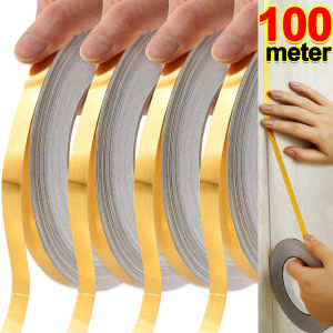 【 Hibeautylife】สติ๊กเกอร์ติดกระเบื้องแบบมีกาวในตัวยาว100/50เมตรเทปกาวติดพื้นกันน้ำได้ติดผนังเป็นช่องๆติดกระเบื้องสีเงินสีทองแถบปิดการตกแต่งบ้านสวยงาม