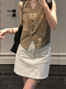 กระโปรงยีนส์ทรงเอเอวสูงทรงเข้ารูปสำหรับผู้หญิงในช่วงฤดูร้อนปี 2025 กระโปรงสั้นทรงเอเอวสูงแบบบางป้องกันแสง