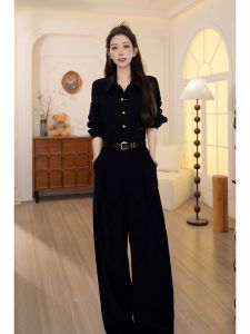 Elegant High Waist One Piece Pants Slimming Fashion Autumn Winter Workwear Style Goddess Look Luxury Feel Long Pants