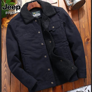 Jeep Tinh Thần ngoài trời thường ngày Áo khoác mùa đông Người Đàn Ông Mới Dày Ấm Người Đàn Ông Của Áo Khoác Giản Dị Cừu Parka hợp thời trang nam Áo Khoác quân đội nam Nhung Quần