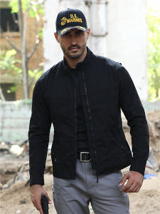 Tactical Jacket Mens Spring Autumn Stand Collar Slim Fit Outdoor Military Style Waterproof Wear Resistant Waist Cinched Top