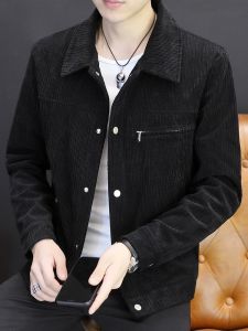 ROMON | Loose Casual Mens Jacket Romon Corduroy Spring Autumn New Style Lapel Workwear Outerwear Breathable Standard Fit Polyester Nylon