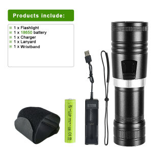Super Bright Professional Diving Flashlight Single Mode Dive50m Underwater Lantern Scuba Diving Torch with Wrist Strap Hand Rope