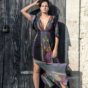 Egypt Dubai Travel Robe Female Caftan Exotic Style Vacation Sun Protection Long Dress Cotton Silk Print Silm Dress
