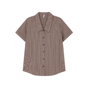 Vintage Casual Slim Fit Polo Neck Plaid Womens Shirt