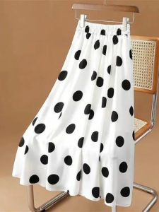 Elegant High Waist Midi Skirt for Women Summer New Style Large Polka Dot Flared Skirt Versatile Womens Fashion Thin Fabric