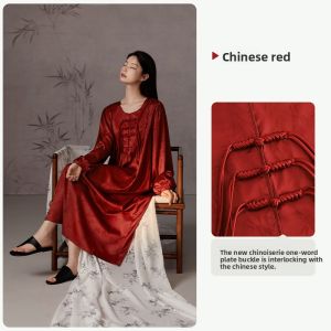 yuenei | Silk Long Sleeve Nightgown Red Year of the Horse