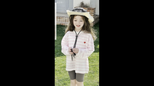 MC159 เสื้อแขนยาวเด็ก เสื้อยืดแขนยาว กันลม กันแดด ลายขวาง ปักหัวใจ สำหรับเด็ก