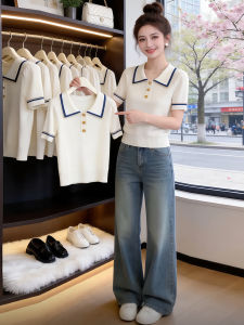 Shalldoer | Polo Neck Metal Buttons Short Sleeve Knit Shirt For Women