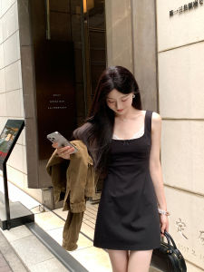 Elegant Lace Splice Butterfly Knot Short Strapless Knitted Dress Womens A-Line Black Dress Square Collar Slim Fit Casual Wear