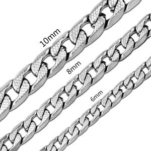 LUXUSTEEL Fashion Cuban Chain Necklace Hip-hop for Men/Women Silver Color Stainless Steel Pattern Curb Link Chain Male Collar