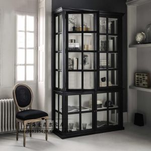 Retro American Style Dining Room Sideboard French Antique Storage Bowl Dish Cabinet Display Bookcase Photography Wooden Furniture