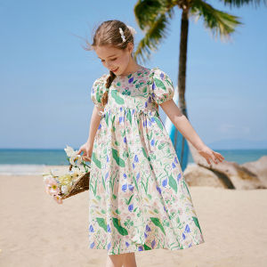 XIANGYING | Cotton Floral Short Sleeve Dress for Girls
