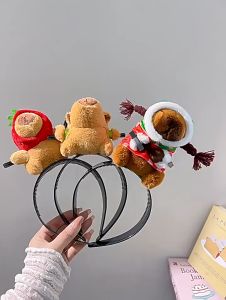 Cute Plush Doll Headband Cartoon Capybara Hairband Funny Headdress Doll Hair Clip Women Face Wash Hair Accessories