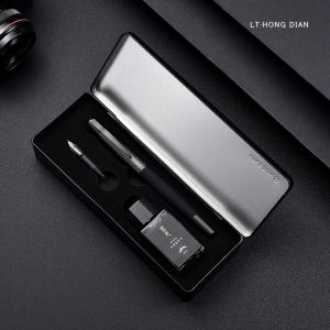 LT Hongdian 6013 Black Metal Fountain Pen Titanium Black Mens Business EF/F/ Curved Nib Rotating Pen Cap Office Gift Ink Pen