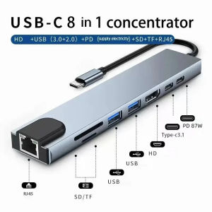 8 In 1 USB C Hub Type C To  HdTV With Pd 87W Fast Charge TF/SD Card Reader Rj45 Splitter Multi Converter for Macbook Notebook