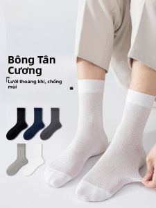 MiiOW | Tất lưới thoáng khí chống mùi mỏng đến giữa bắp chân cho nam mùa hè Tất cotton thoáng khí thấm mồ hôi không xương màu trắng Tất dài