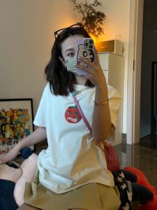 Summer Cotton T-Shirt Womens Loose Fit Short Sleeve round Neck Printed Food Casual Style Regular Length Creative Design