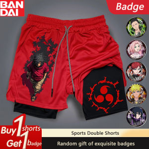 Bandai | 2025 Naruto Japanese Anime Sasuke Peripheral Printed Double Shorts American Sports Summer Mens Daily Loose Breathable Pants