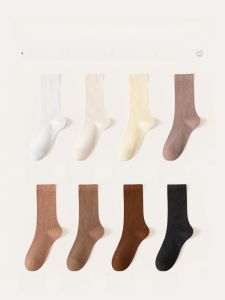 JINGCHI | Womens Long Cotton Socks Pure Color Anti-Ball Autumn Winter Kaki Color Outerwear Trendy Mid-Calf Socks Breathable Sweat Absorbent