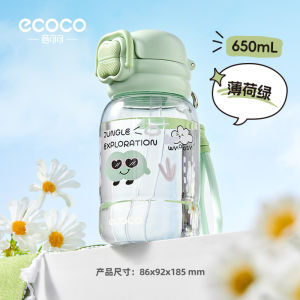 Ecoco Kids Straw Water Bottle Portable Durable Outdoor Drinking Cup with Handle Anti-Fall High Aesthetic Value Cute Style