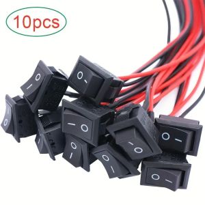 5/10Pcs Pre-Wiring Swing Switch Ac 6A/250V 10A/125V Spst 2-Pin 2-Position Square Black Switching Switch with Welding Wire Kcd1-F Plug-In Copper Contact Plug On-None-Off Action Hard Wire Power Supply 85V-265V Voltage Battery-Free Industrial ...