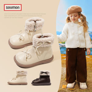 Princess Style Fleece Lined Childrens Martin Boots Warm Cotton Baby Boots Girls Booties Winter High Top Leather Boots