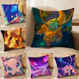 Bandai | Pokemon Alola Region Anime Plush Pillow Cover Soft Short Plush Cushion Cover For Sofa Bedroom Living Room Decor Gift